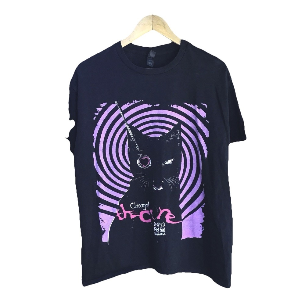 The Cure Chicago Riot Fest 2023 Black Cat Graphic Band T-Shirt Men's Large